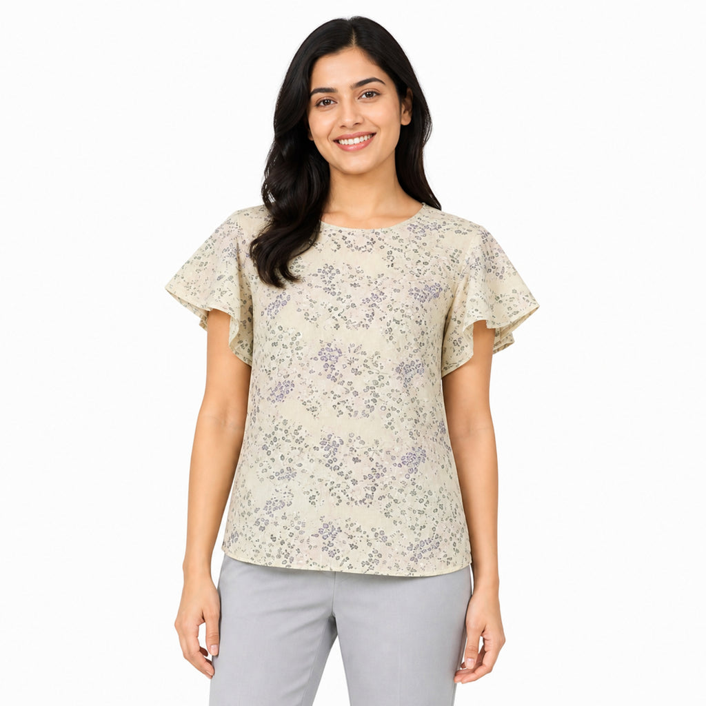 Yellow Blossom Flutter Sleeve Top-2