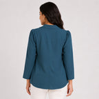 Women's Sophisticated Peacock Green Ruffle Accent Formal Top-4