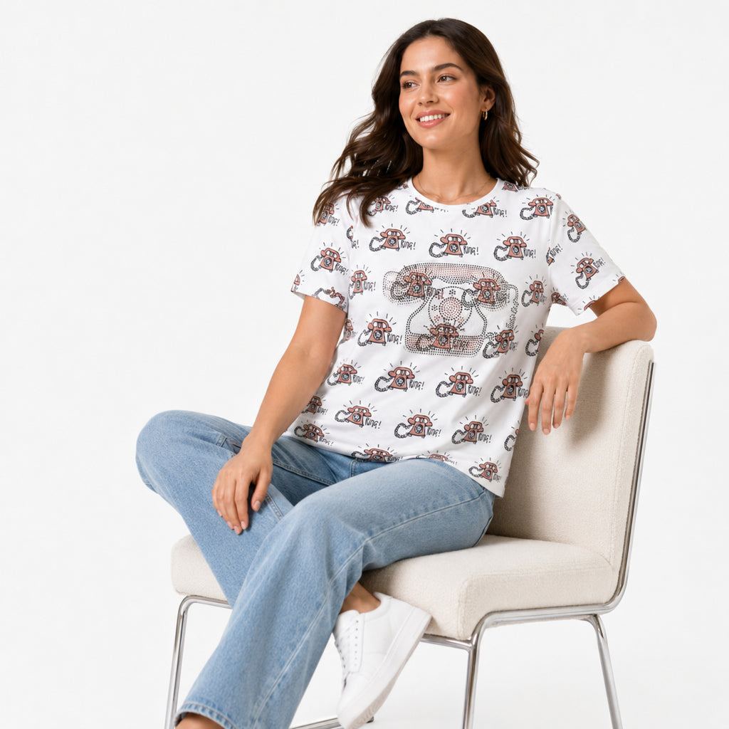 Women's White Graphic Printed Oversized T-Shirt | Casual Everyday Cotton Tee-2