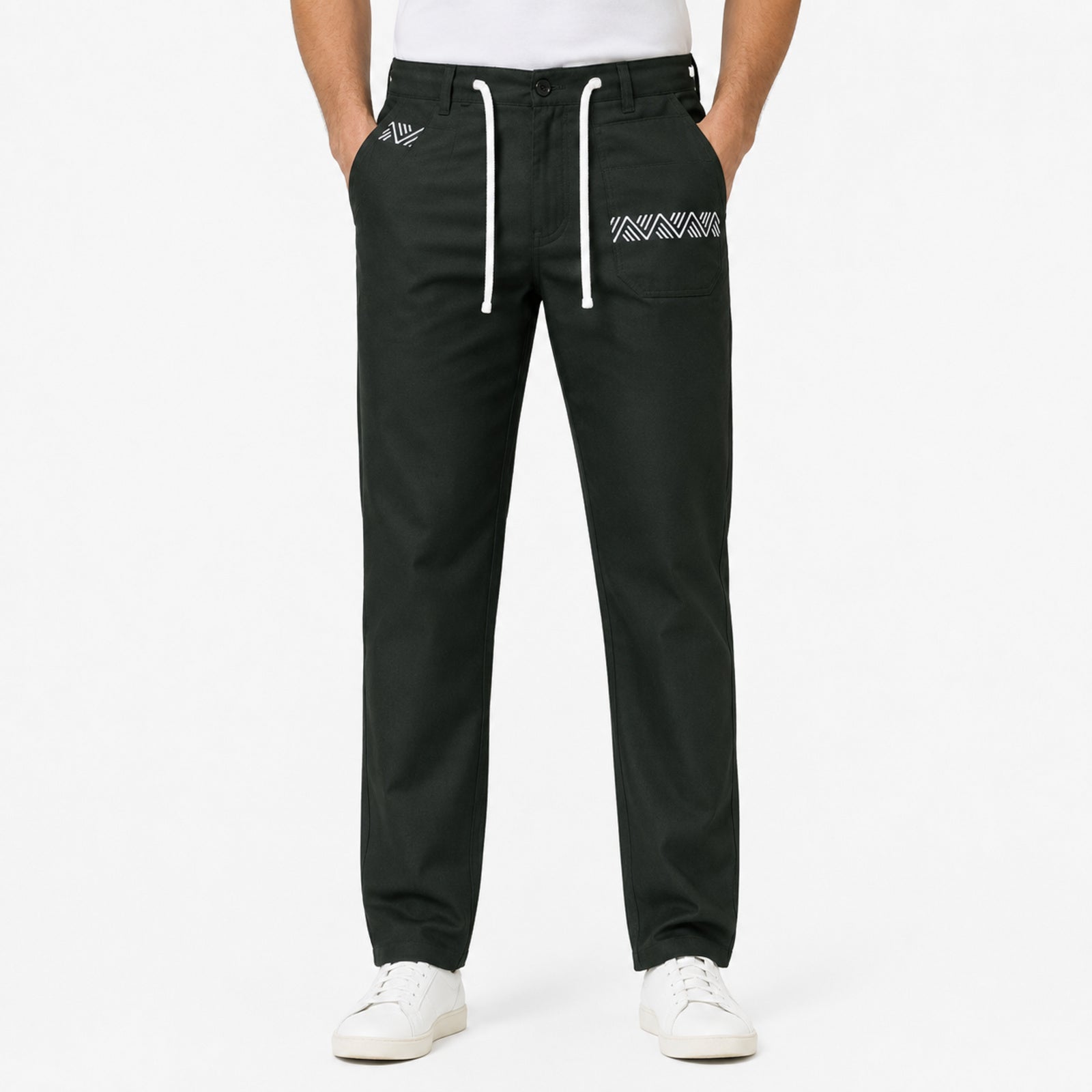 Men's Black Urban Drawstring Smart Casual Trousers-3