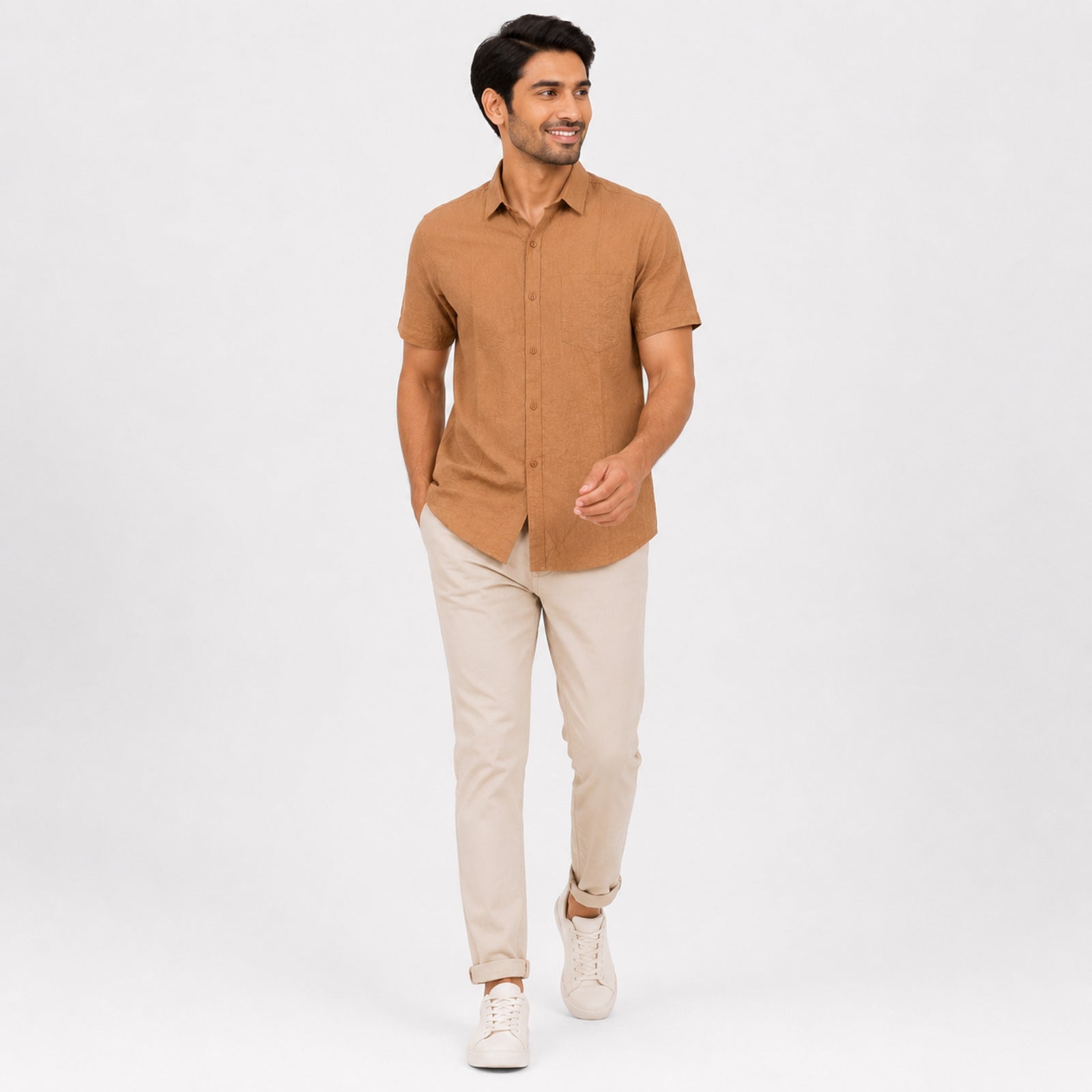 Men's Walnut Brown Minimal Casual Shirt-3