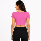 Women's Radiant Rose Ribbed Notch Neck Crop Top-4