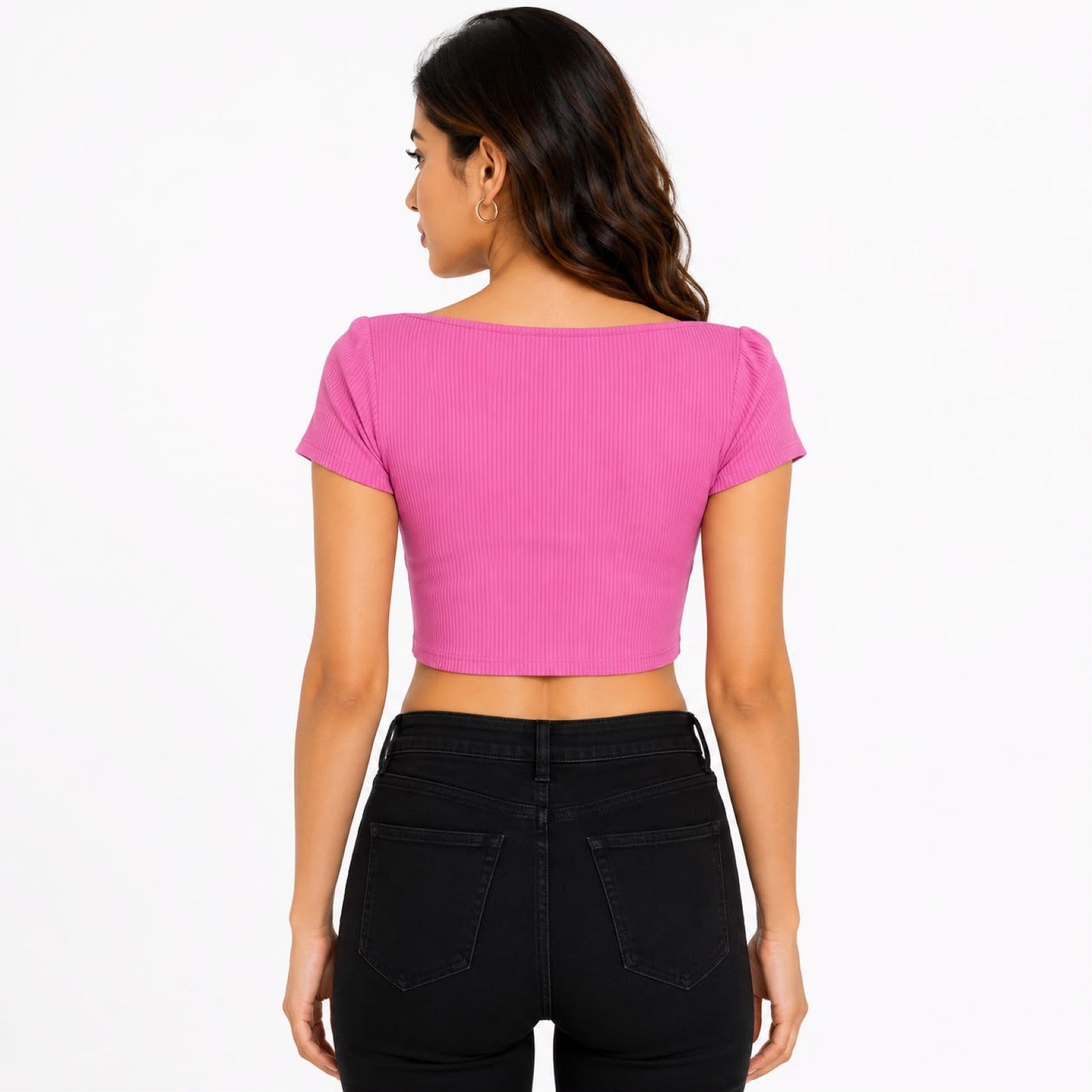 Women's Radiant Rose Ribbed Notch Neck Crop Top-4