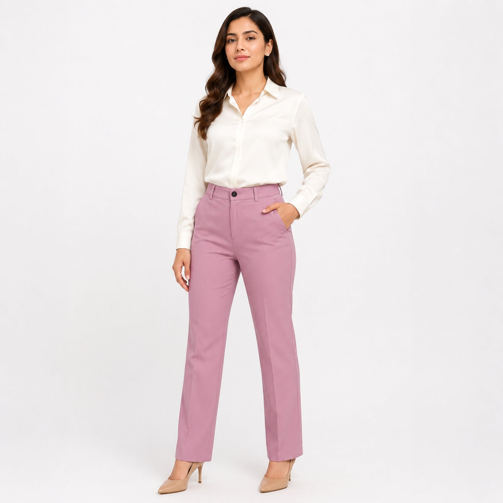 Women's Light Pink Straight Fit Formal Trousers-1
