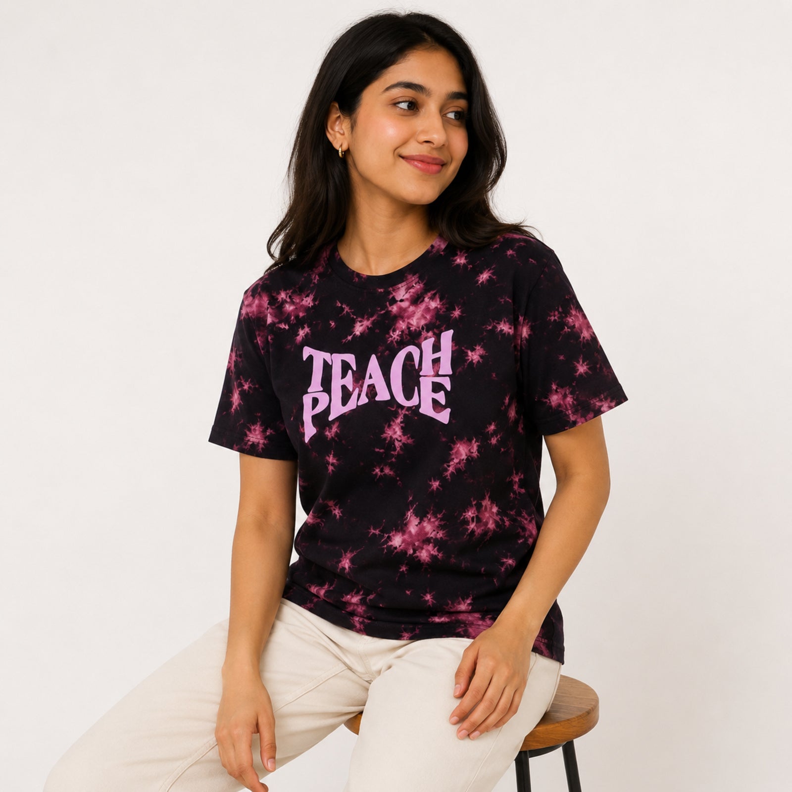 Women's Black & Pink Tie-Dye Graphic T-Shirt-2