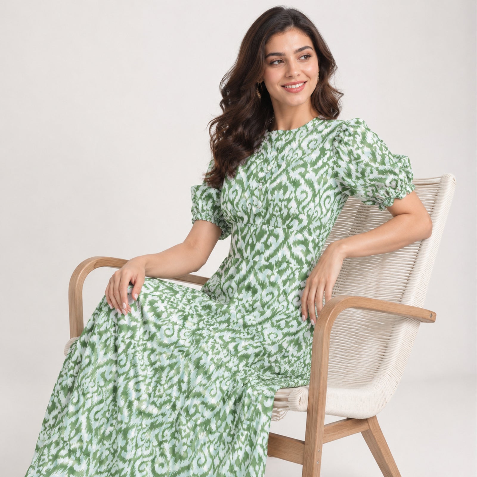 Women's Elegant Printed Fit & Flare Maxi Dress-4