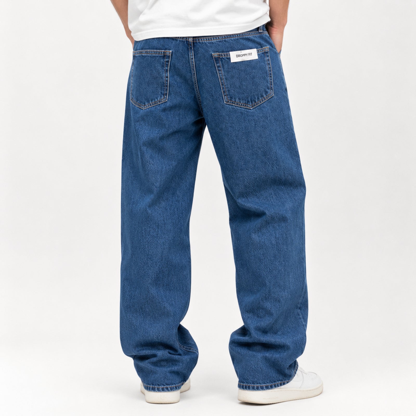 Men's Blue Baggy Fit Washed Denim Jeans-4