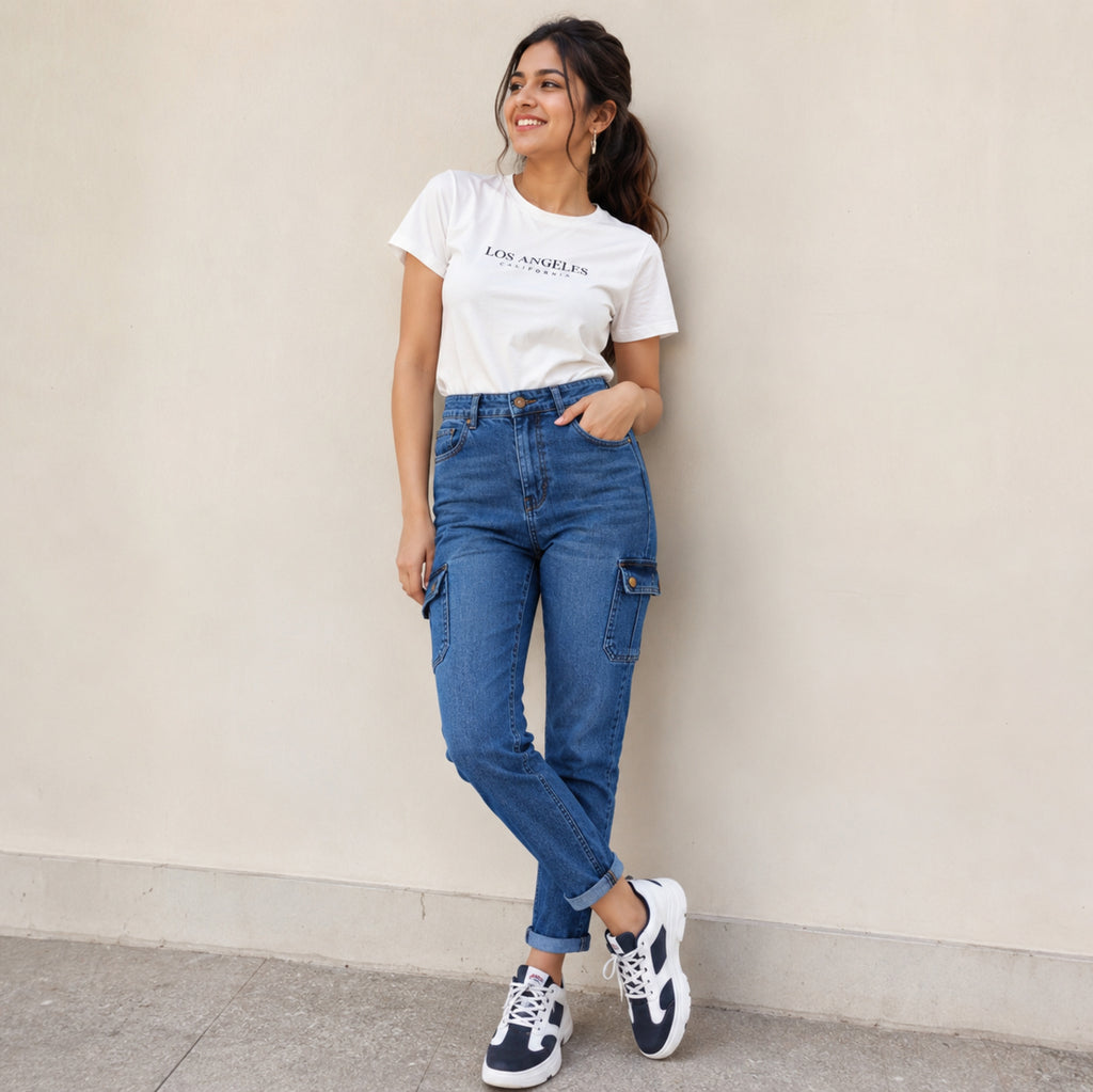 Women's Blue Slim Fit Ankle Length Jeans-4