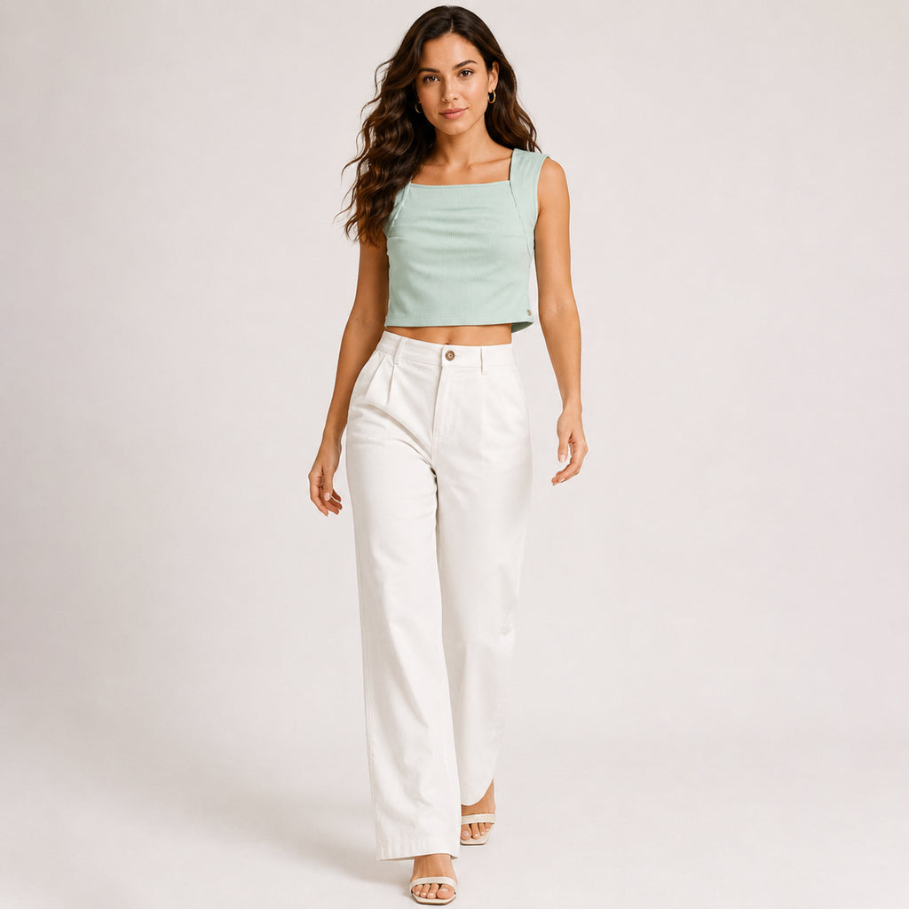 Women's Peach Square Neck Sleeveless Crop Top-2