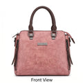 Women's Elegant Luxury Textured Pink Leather Satchel Handbag with Contrast Brown Handles-1