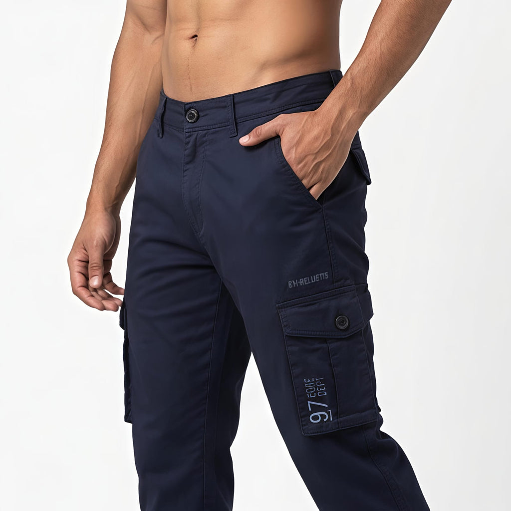 Men's Navy Blue Slim Fit Cargo Jogger Pants-4