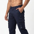 Men's Navy Blue Slim Fit Cargo Jogger Pants-4