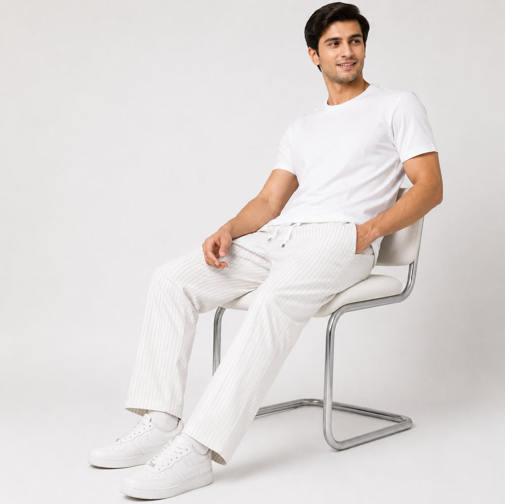 Men's Classic White Relaxed Fit Lounge Trousers-4