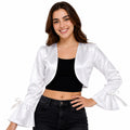 Women's White Bell Sleeve Crop Shrug Jacket-1