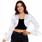 Women's White Bell Sleeve Crop Shrug Jacket-1