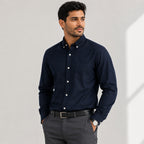 Men's Classic Navy Blue Button-Down Casual Solid Shirt-1