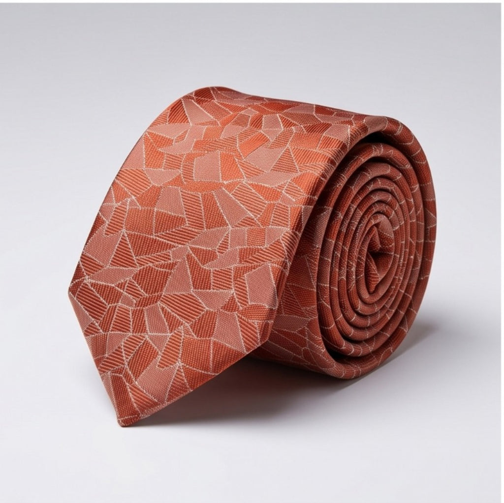 Men's Luxury Mosaic-Patterned Orange Silk Formal Necktie-3