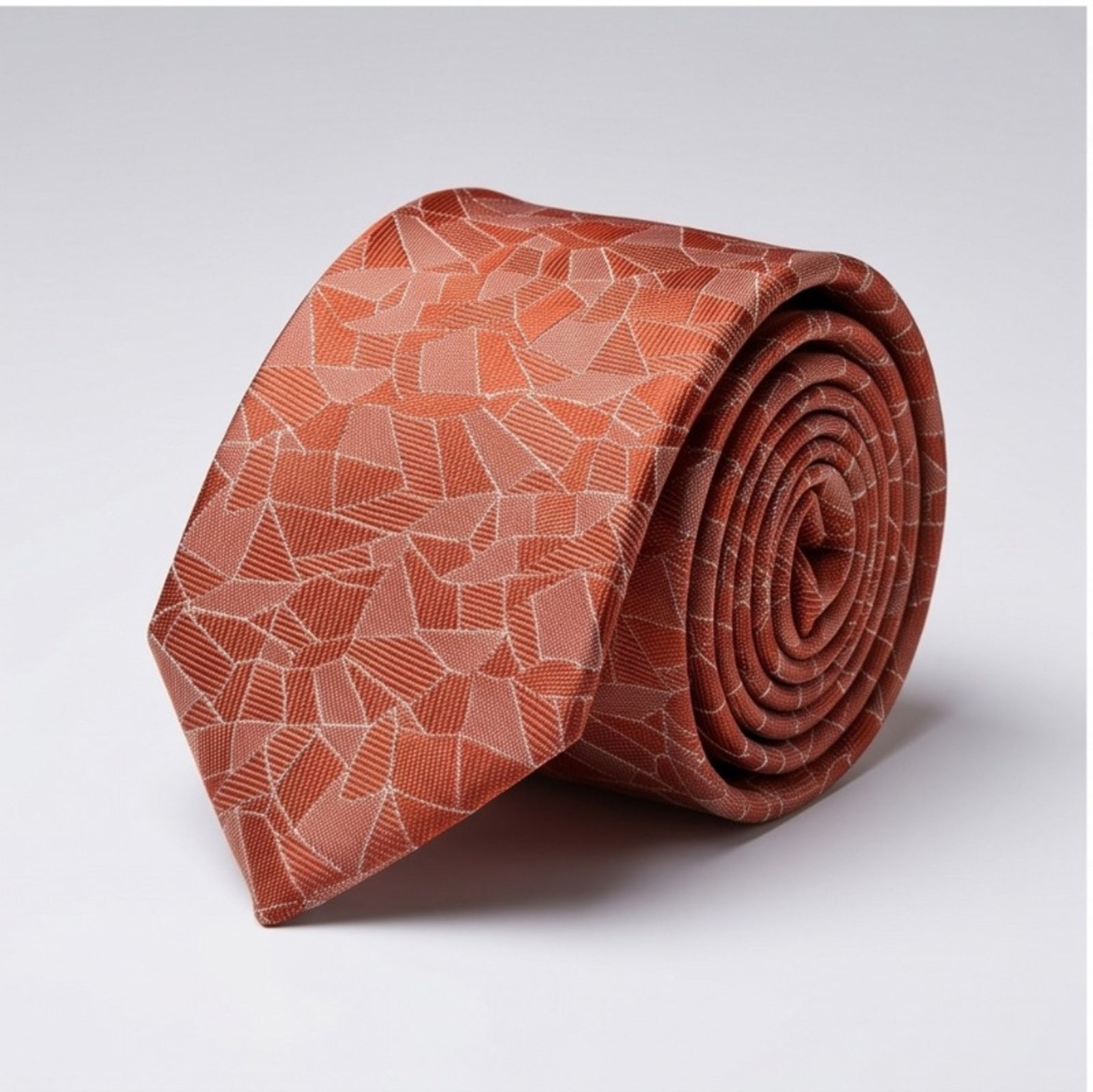 Men's Luxury Mosaic-Patterned Orange Silk Formal Necktie-3
