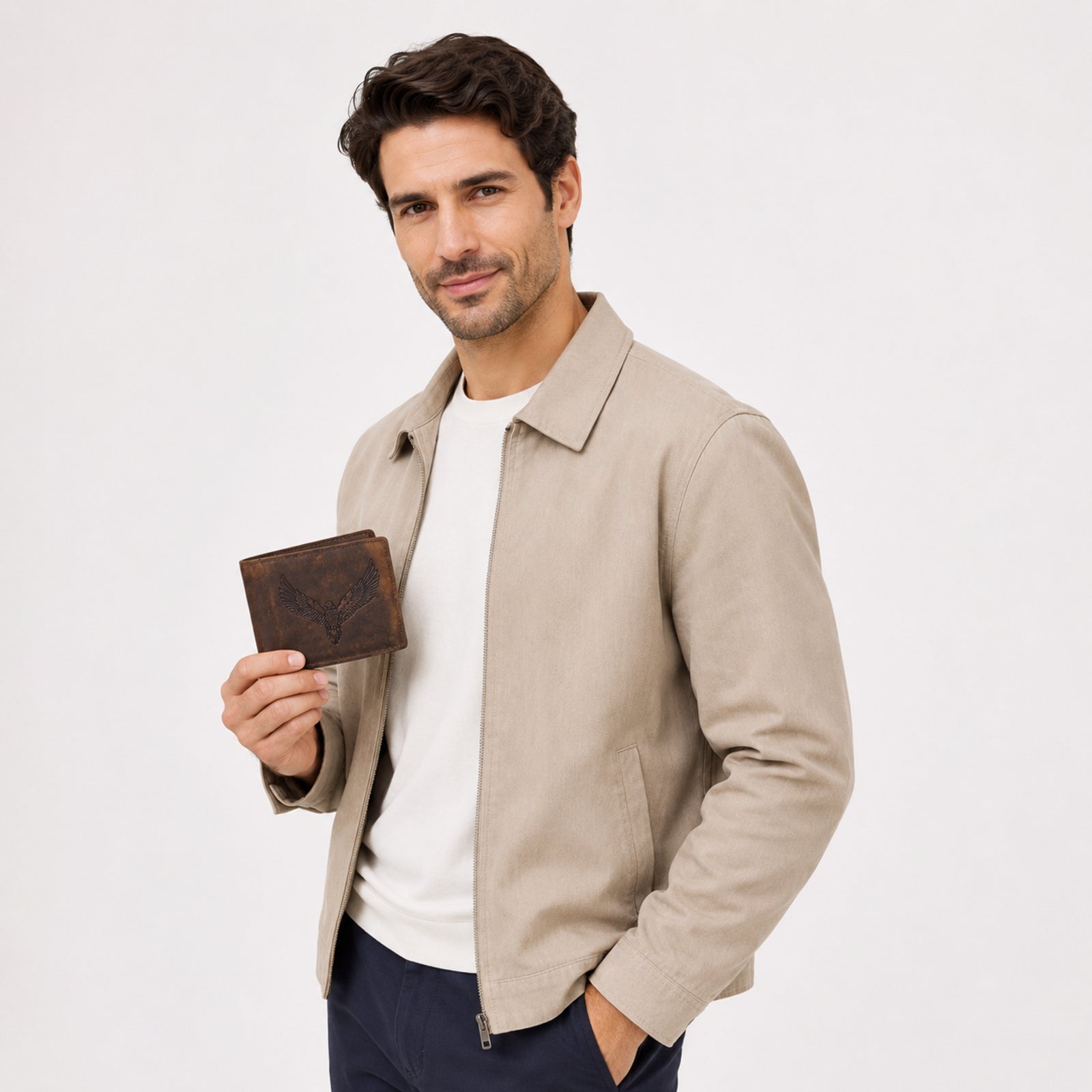 Men's Luxury Distressed Dark Brown Leather Bifold Wallet with Embossed Eagle Accent-4