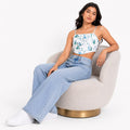 Women's Green Botanical Print Strappy Crop Top-1