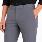 Men's Grey Slim Fit Flat-Front Formal Trousers | Tailored Office Wear Pants-2