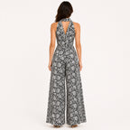 Women's White & Black  Floral Halter Neck Wide Leg Jumpsuit | Elegant Resort Wear Jumpsuit-4
