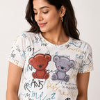 Women's Cute Teddy Bear Graphic Printed White T-Shirt-2