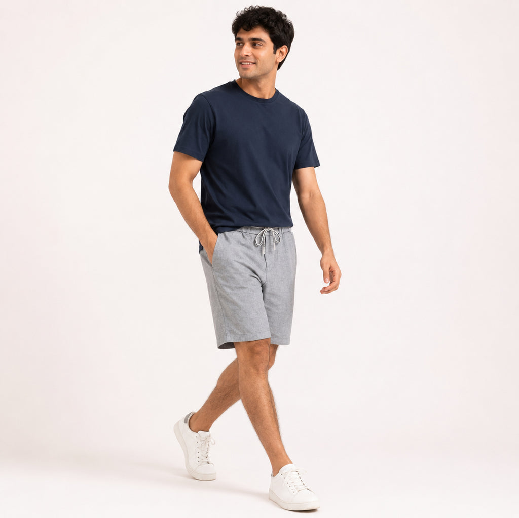 Men's Light Grey Drawstring Casual Shorts-2