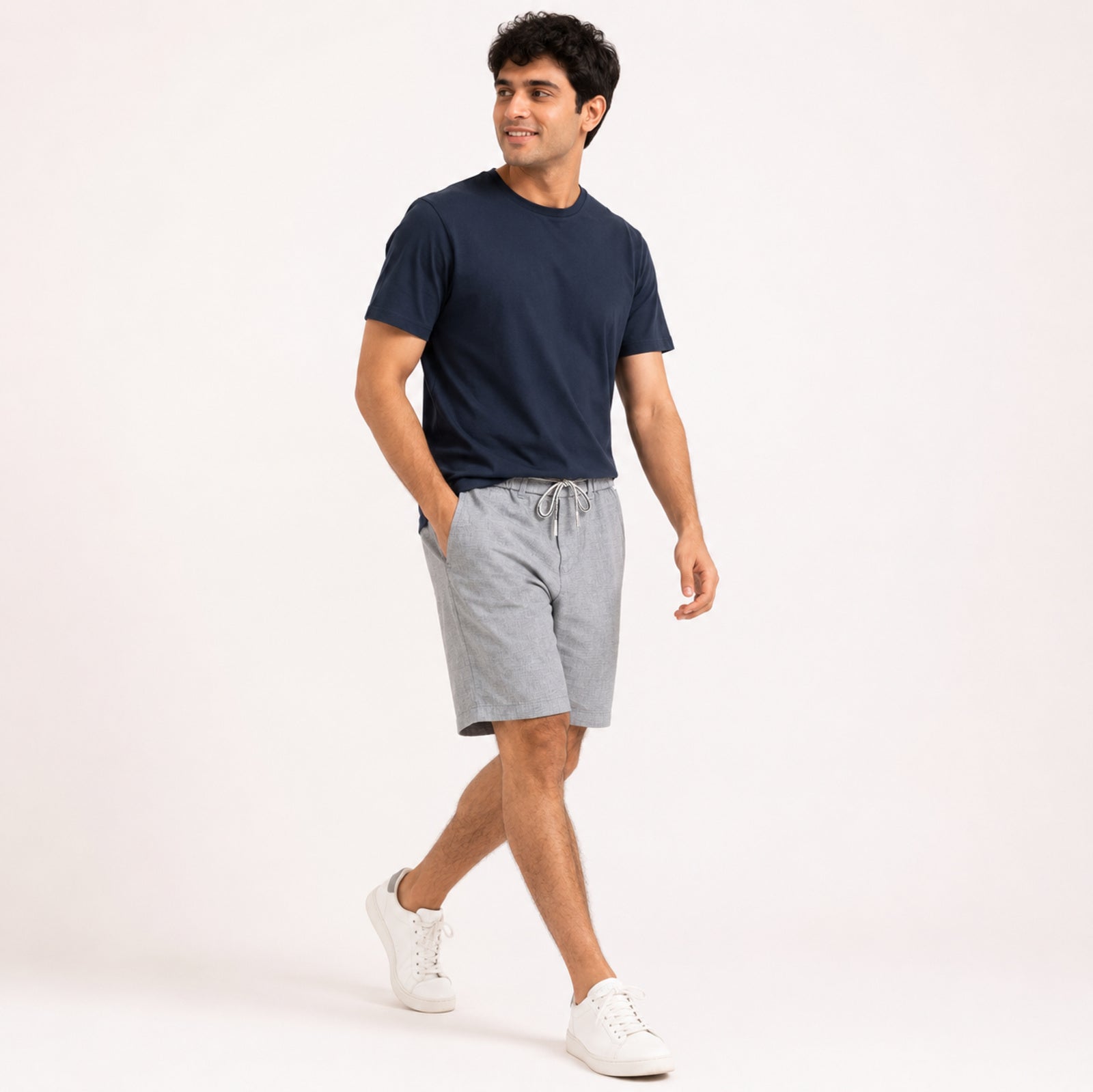 Men's Light Grey Drawstring Casual Shorts-2