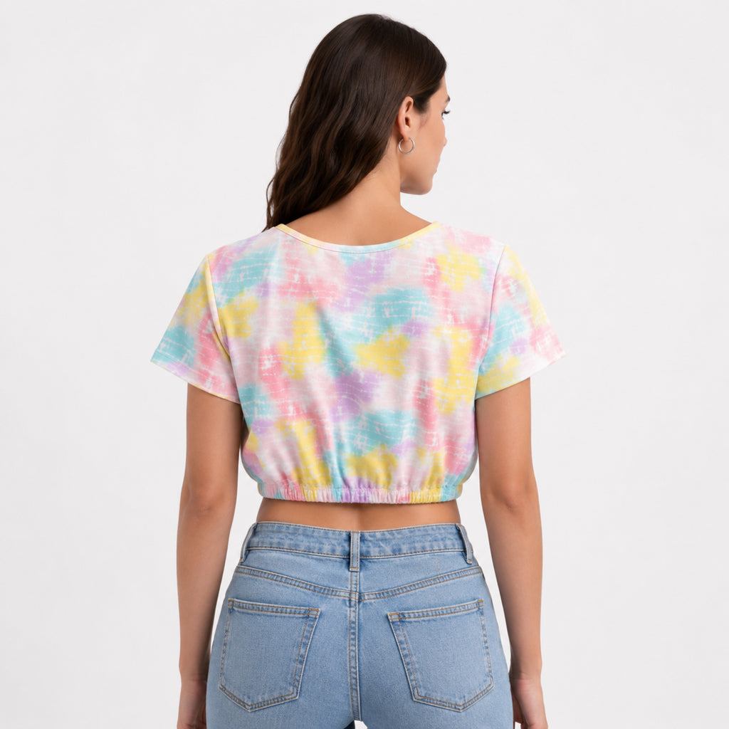 Women's Vibrant Pastel Tie-Dye Elasticated Crop Top-4