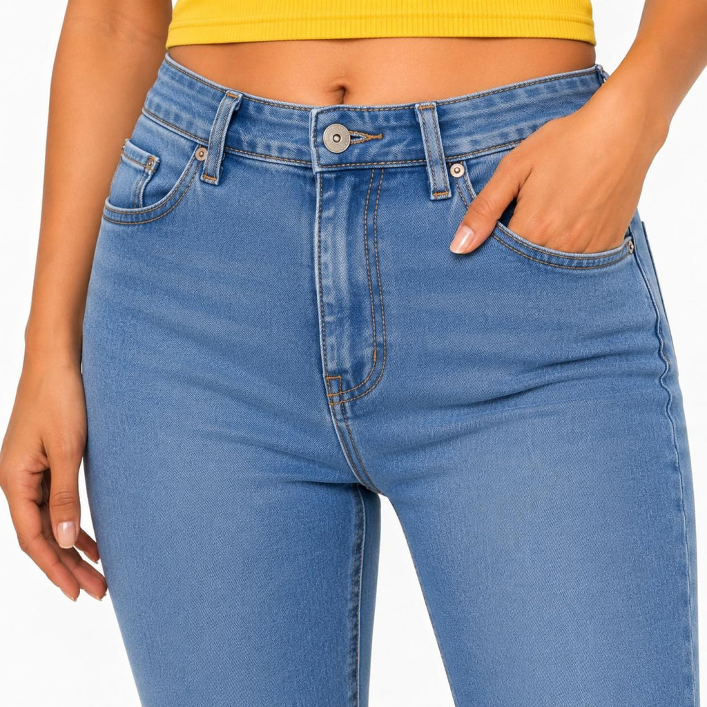 Women's Light Blue Flared High-Rise Jeans | Casual Everyday Denim Pants-3