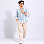 Men's Sky Blue Vertical Striped Casual Shirt-3