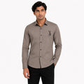 Men's Blue Minimal Embroidered Full Sleeve Shirt with Curved Hem-1