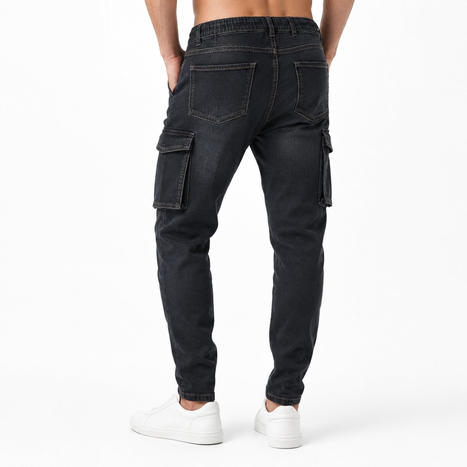 Men's Charcoal Black Cargo Jogger Jeans-4