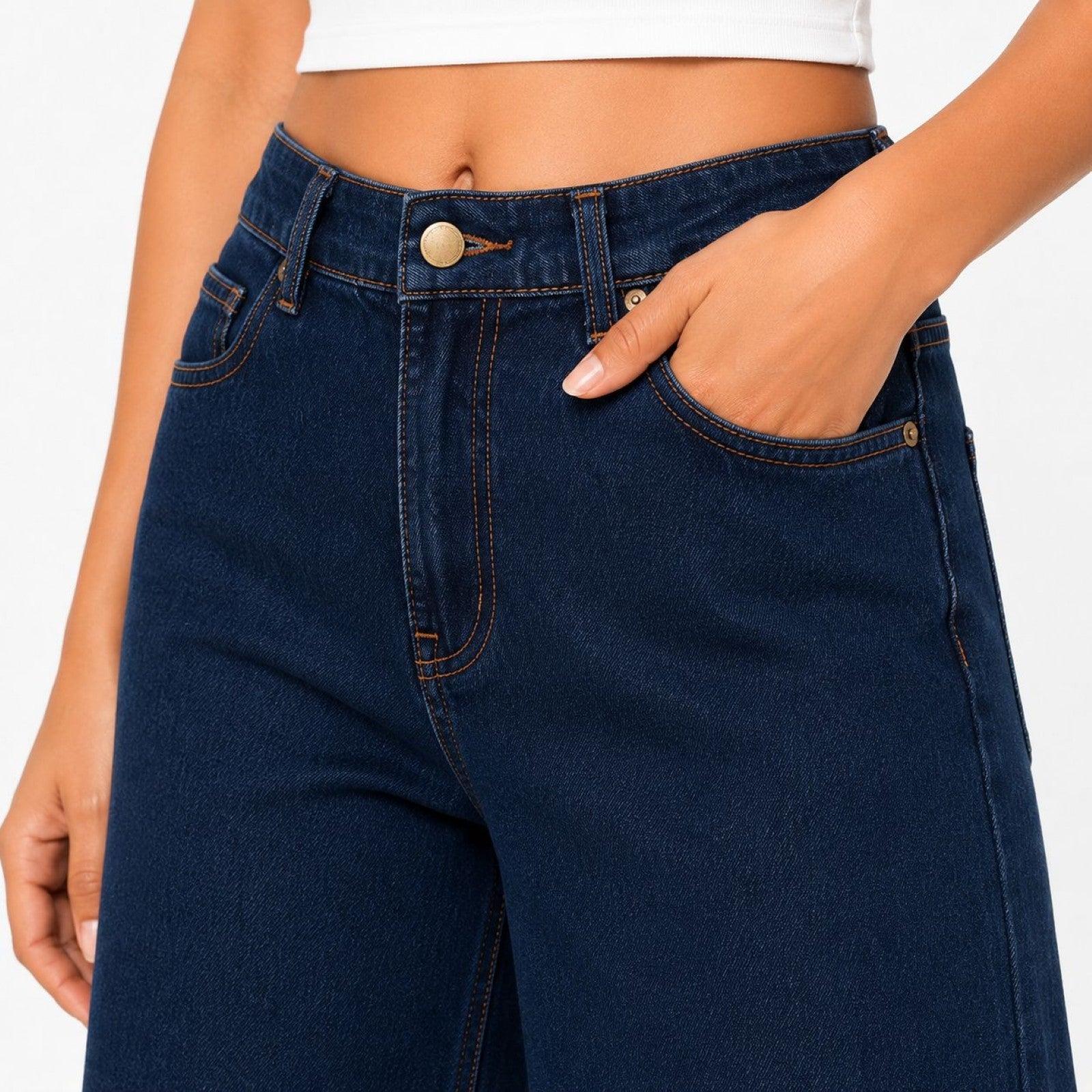 Women's Dark Wash Wide Leg High-Rise Jeans | Premium Casual Everyday Denim-2