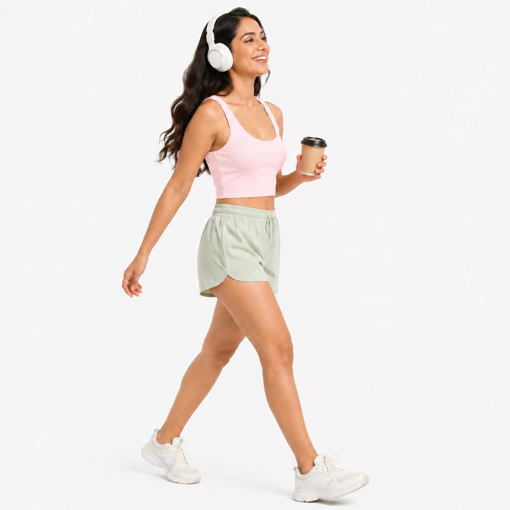Women's Blush Pink Seamless Ribbed Bralette Crop Top-4