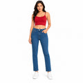 Women's Blue High-Rise Straight Fit Denim Jeans with Clean Wash-1