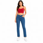 Women's Blue High-Rise Straight Fit Denim Jeans with Clean Wash-1