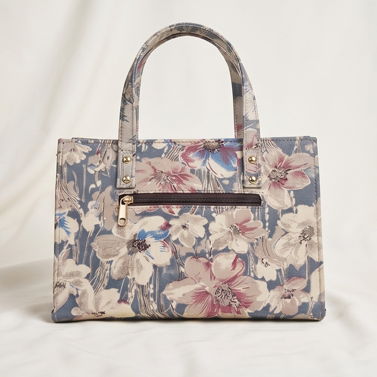 Women's Cream Floral Printed Mini Tote Handbag-2