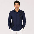 Men's Navy Blue Embroidered Premium Casual Shirt-4