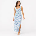 Women's Sky Blue Floral Print Sleeveless Maxi Dress with Side Slit-1