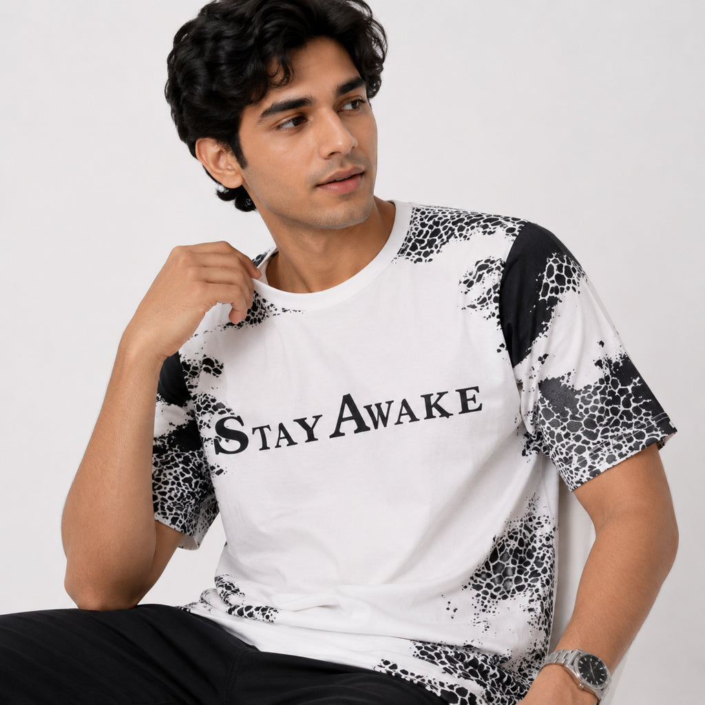 Men's White Graphic Printed Crew Neck T-Shirt-4