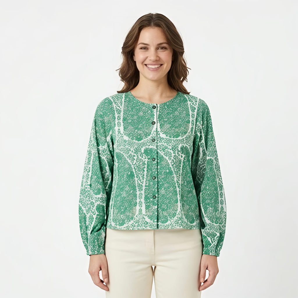 Women's Mint Green Printed Full Sleeve Top-1