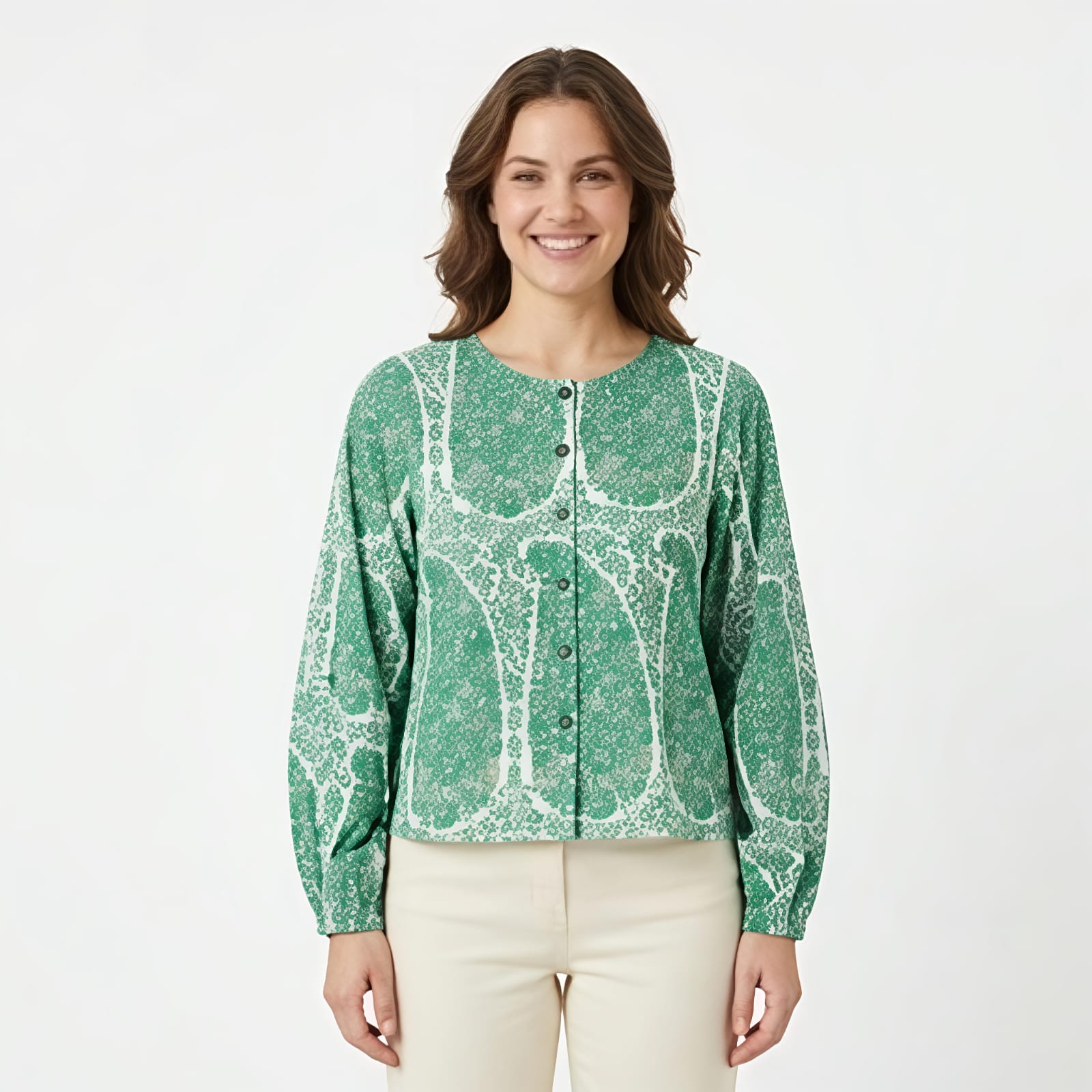 Women's Mint Green Printed Full Sleeve Top-1