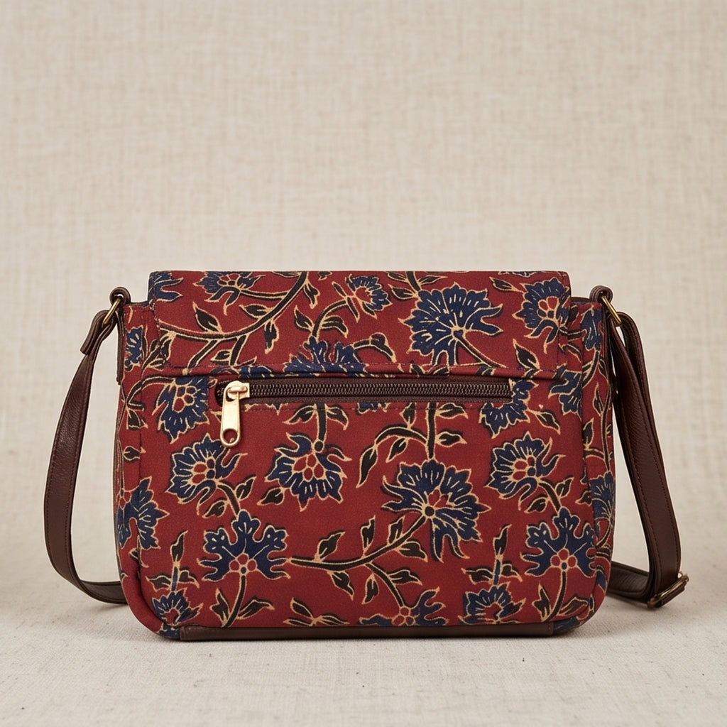 Women's Maroon Floral Printed Crossbody Sling Bag with Flap Closure-2