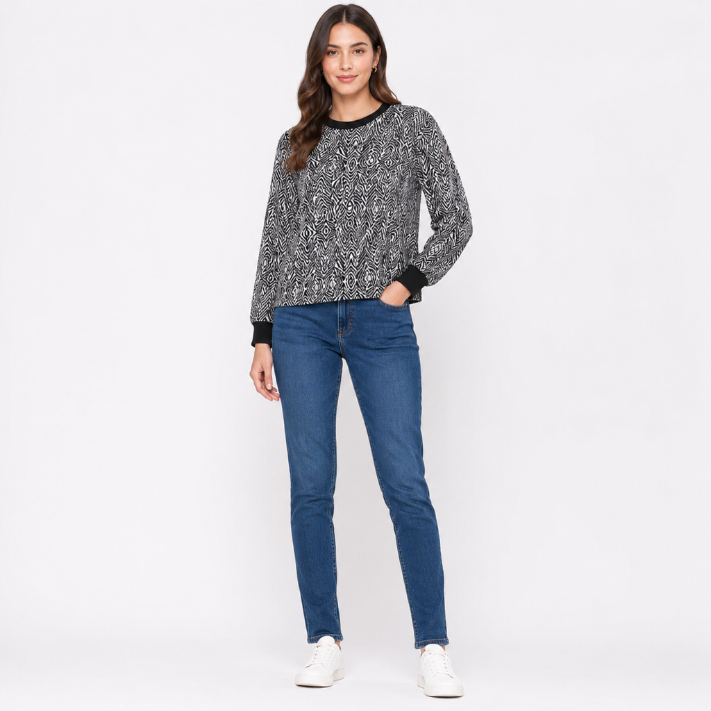 Women's Black & White Abstract Print Full Sleeve Sweatshirt-1