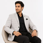 Men's Light Grey Checked Formal Blazer-3