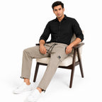 Men's Beige Elastic Waist Utility Cargo Pants with Zip Pocket Detail-3