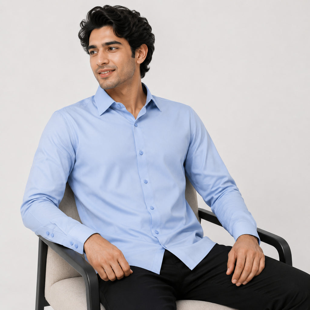 Men's Sky Blue Solid Formal Shirt-2