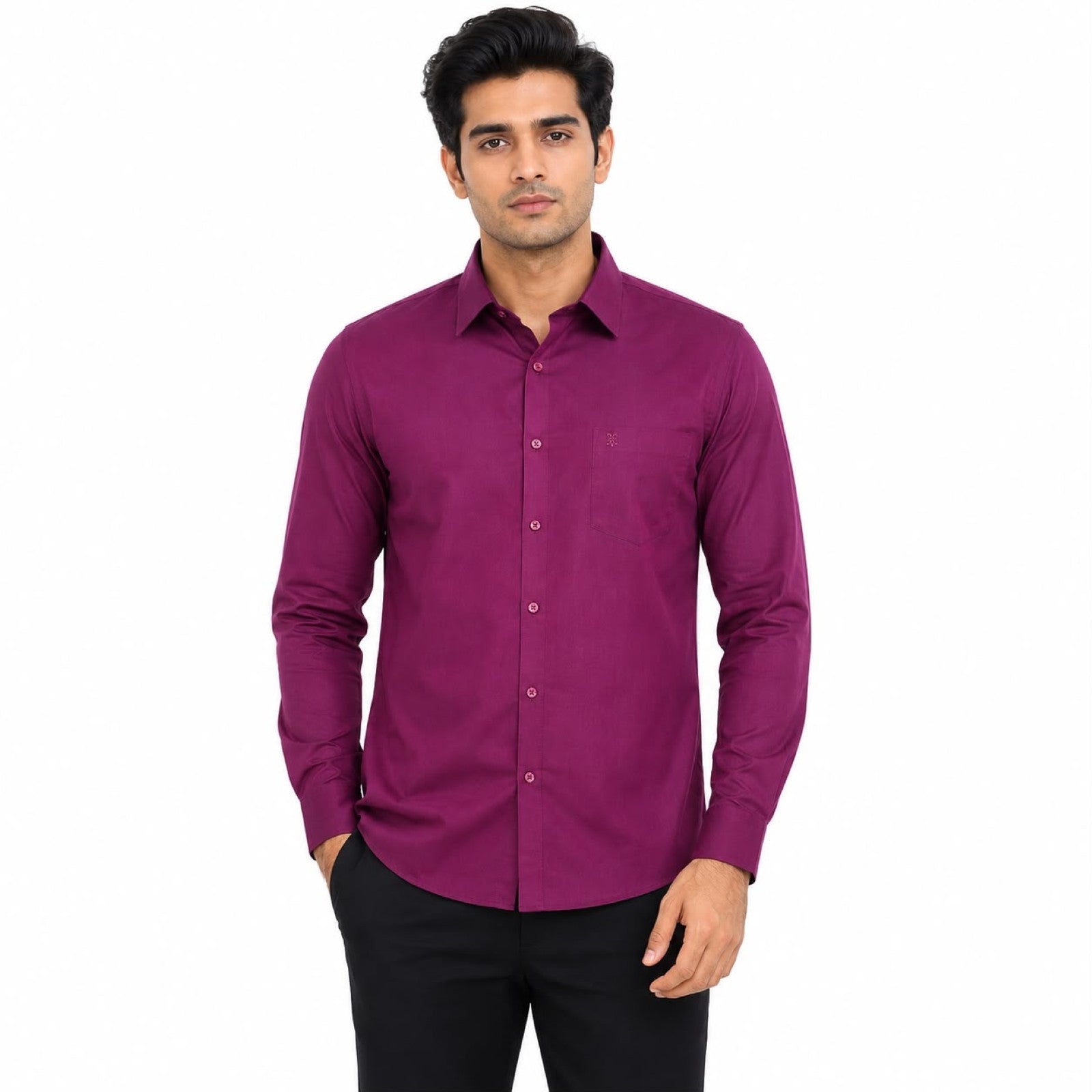 Men's Wine Solid Full Sleeve Formal Shirt with Chest Pocket-1
